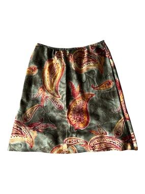 Vintage Paisley Midi Skirt in Olive with Gold and Pink Accents sz 12